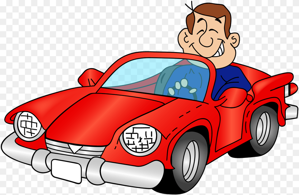 Cartoon Car With A Driver Clipart Car Cartoon, Transportation, Vehicle, Machine, Wheel Png