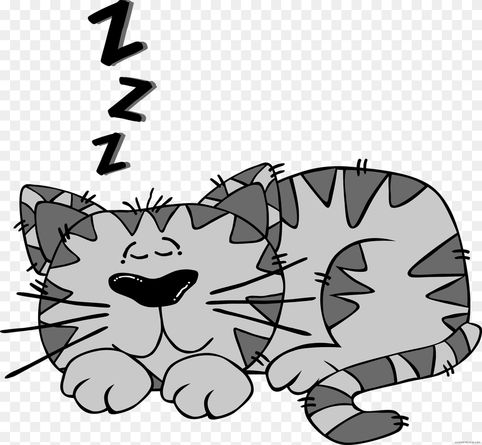 Cartoon Cat Animal Black White Clipart Images Cat Sleeping Clipart, Book, Comics, Publication, Art Free Png Download