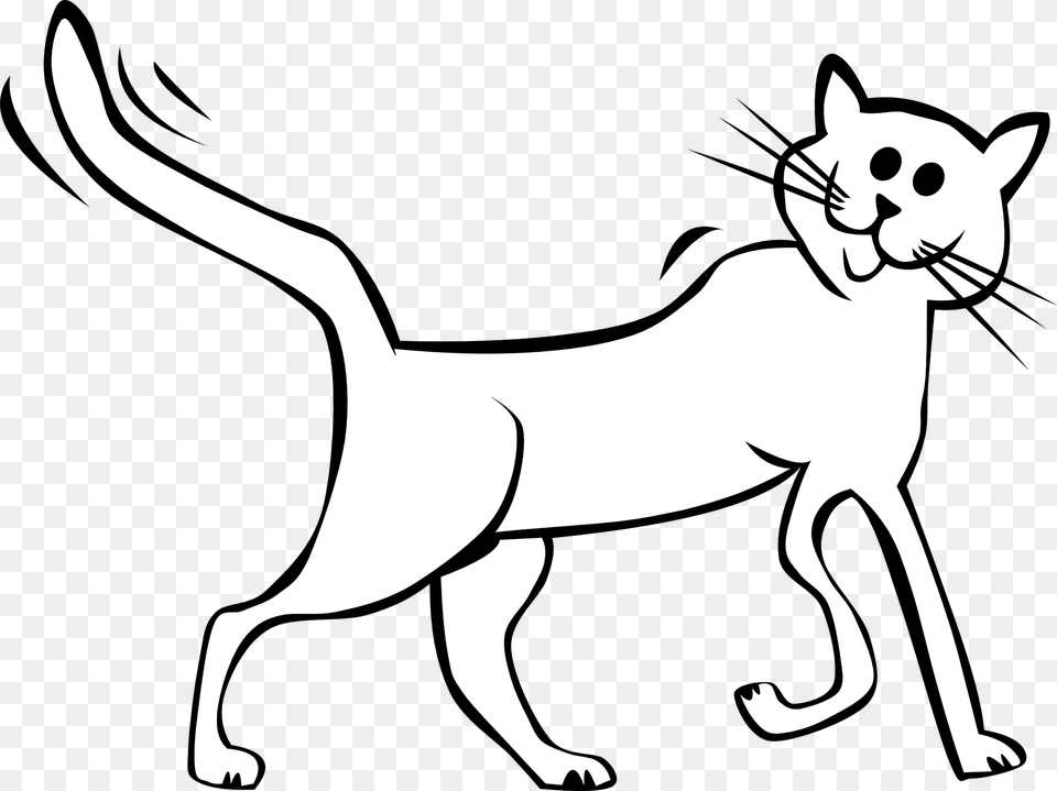 Cartoon Cat Black White Line Art Tatoo Tattoo Svg Cat Black Tail Clipart, Stencil, Animal, Kangaroo, Mammal Png Image
