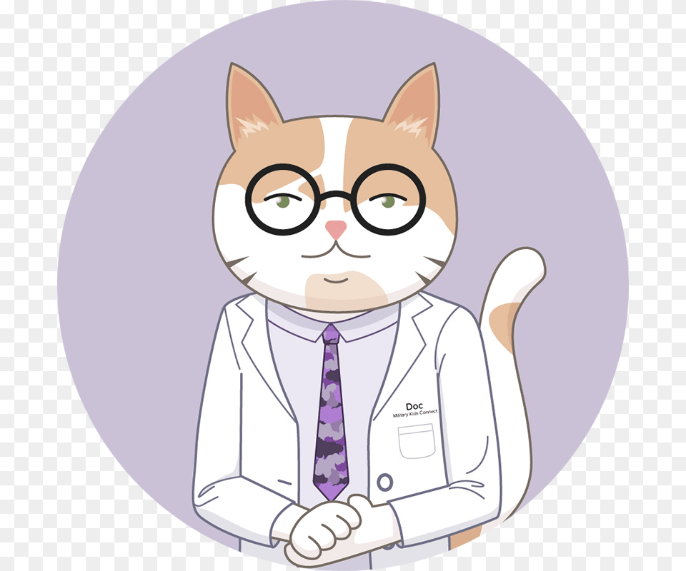 Cartoon Cat In Doctor Lab Coat Wearing Glasses With, Clothing, Animal, Pet, Mammal Free Png Download