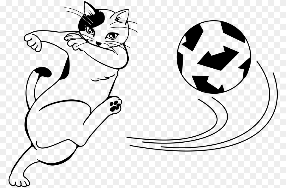 Cartoon Cat Kicking A Ball, Gray Png