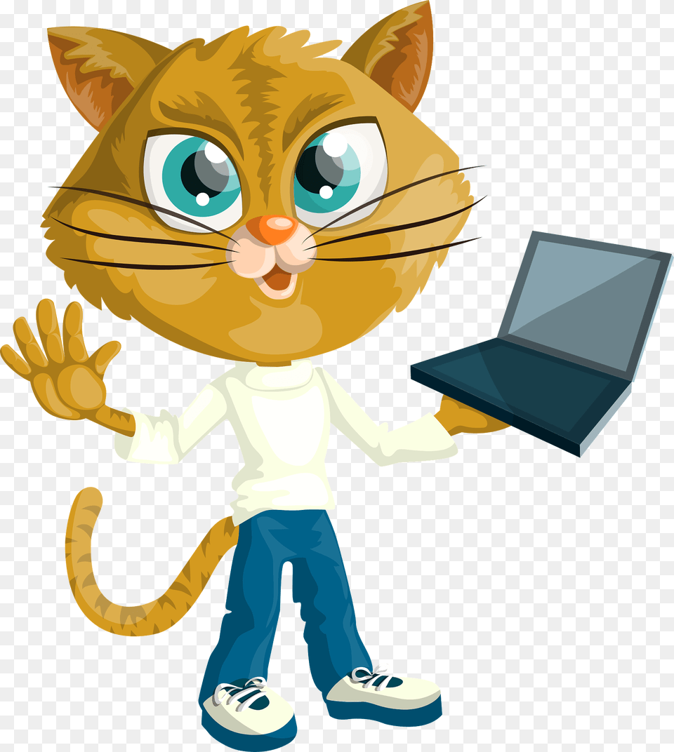 Cartoon Cat With Laptop Clipart, Pc, Computer, Electronics, Boy Png Image