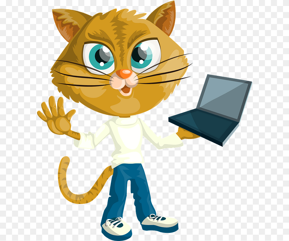 Cartoon Cat With Laptop Clipart Download Animals Holding Laptop, Computer, Pc, Electronics, Baby Free Transparent Png