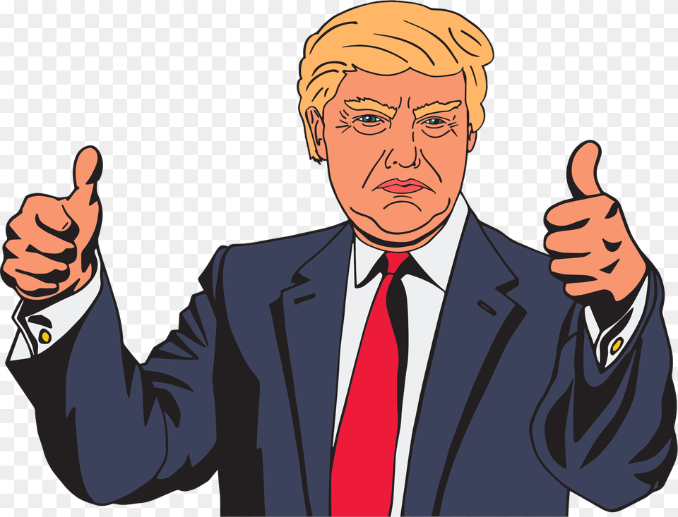 Cartoon Celebrity Comic Donald Trump Male Man Trump Thumbs Up Clipart, Hand, Body Part, Finger, Person Png Image