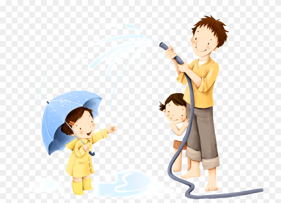 Cartoon Character Playing With Water Spray Publication, Comics, Book, Boy Free Png Download