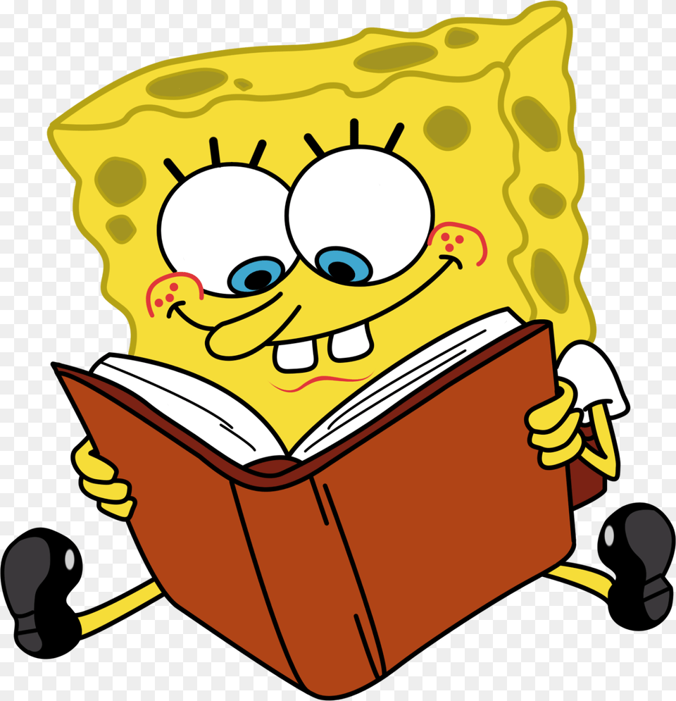 Cartoon Characters Spongebob Reading Book Cartoon, Person, Publication, Baby Png