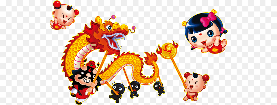 Cartoon Chinese Dragon Dance, Baby, Person, Face, Head Free Png