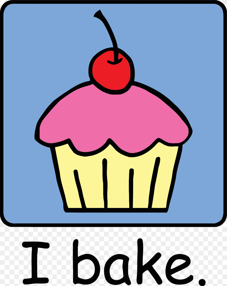 Cartoon Clip Art Dessert Pink Frosting Photo I Bake Text Cupcake, Cake, Food, Cream, Fruit Png