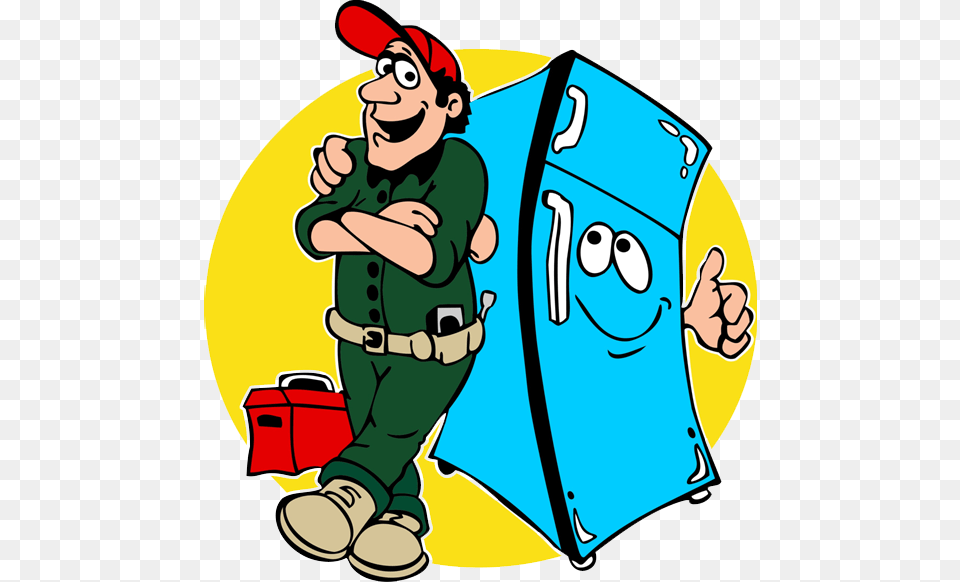 Cartoon Clipart Home Appliance Refrigerator Ge Appliances Appliance Repairman Clipart, Baby, Person, Face, Head Free Png