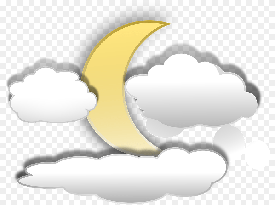 Cartoon Clouds 21 Buy Clip Art Moon And Clouds Cartoon Half Moon Moon Animation, Produce, Banana, Food, Fruit Png