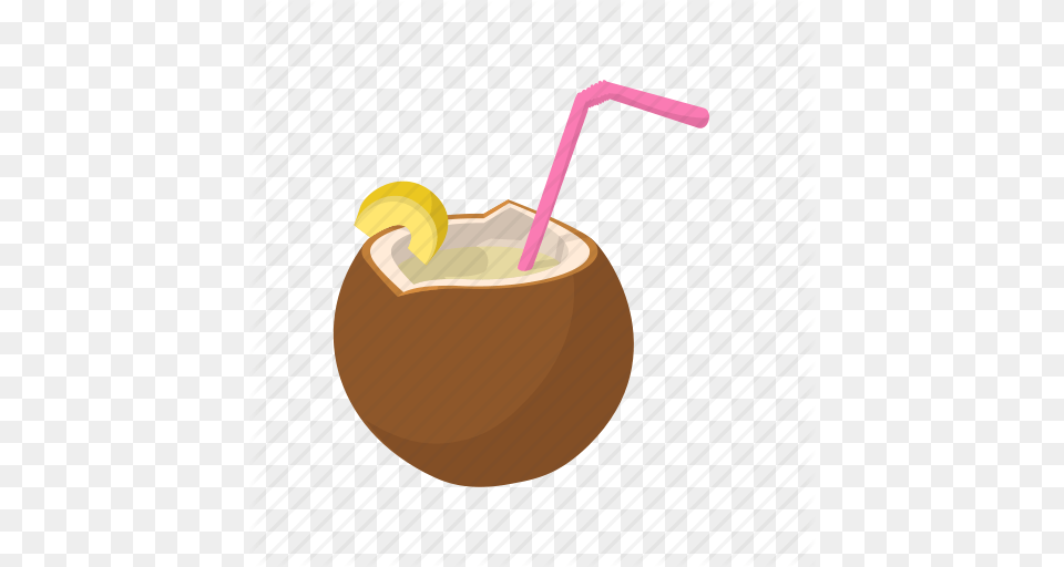 Cartoon Cocktail Coconut Drink Fruit Summer Tropical Icon, Food, Plant, Produce Png