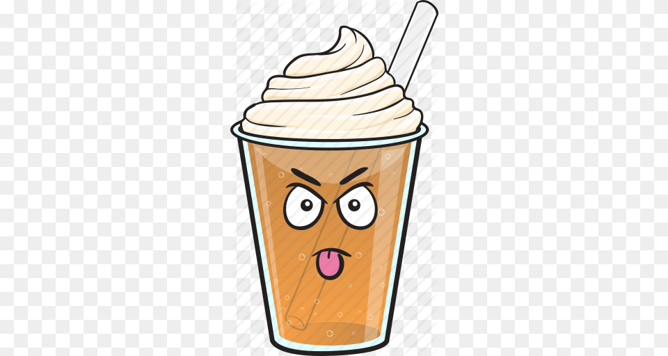 Cartoon Coffee Cup Emoji Iced Plastic Icon, Cream, Dessert, Food, Ice Cream Free Png Download