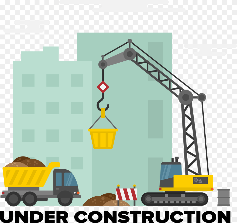 Cartoon Construction Site, Construction Crane, Bulldozer, Machine, Wheel Png