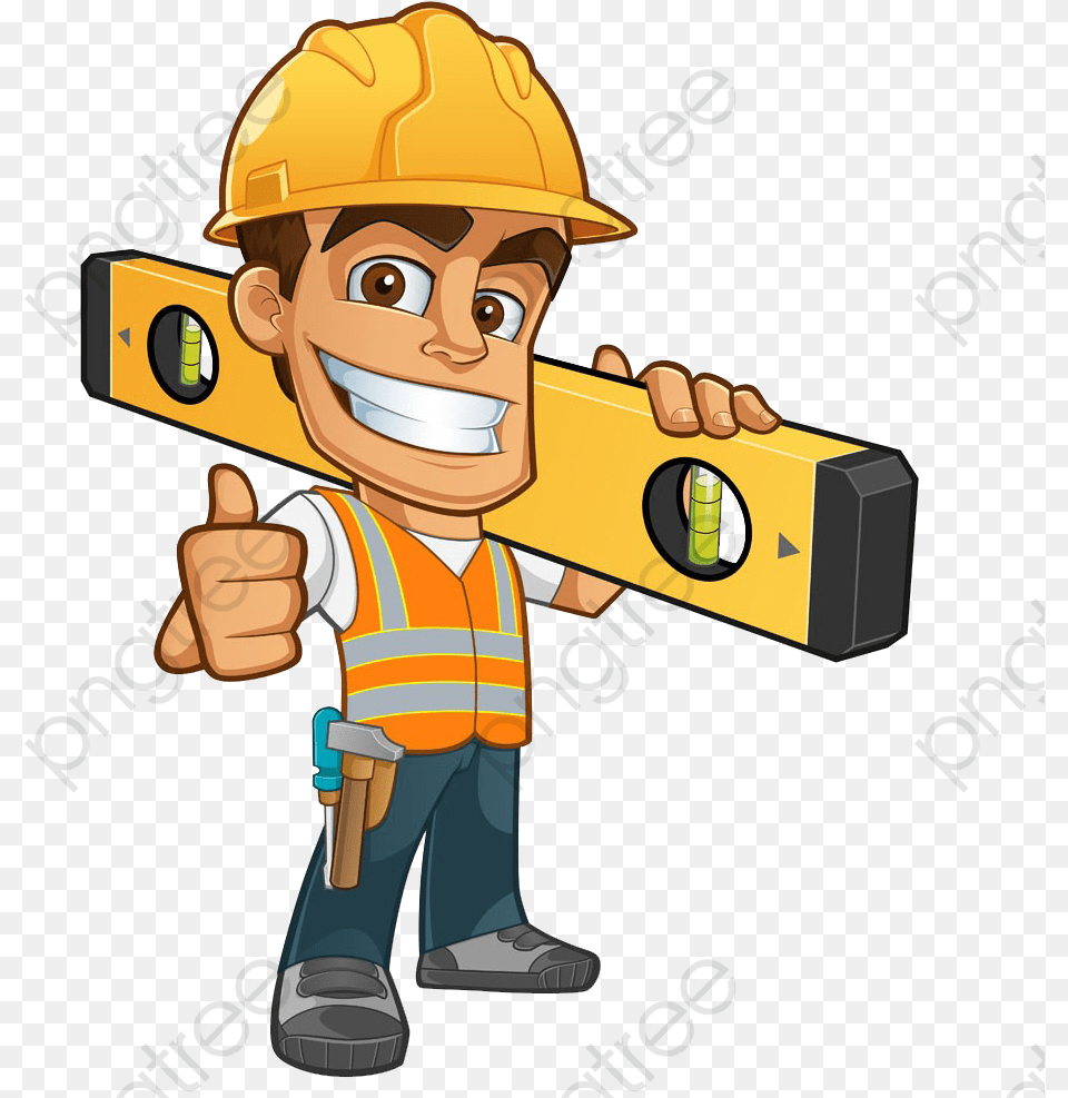 Cartoon Construction Worker, Clothing, Hardhat, Helmet, Photography Png