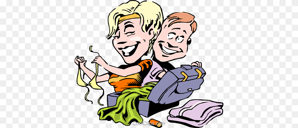 Cartoon Couple On Vacation Royalty Free Vector Clip Art, Book, Comics, Publication, Baby Png