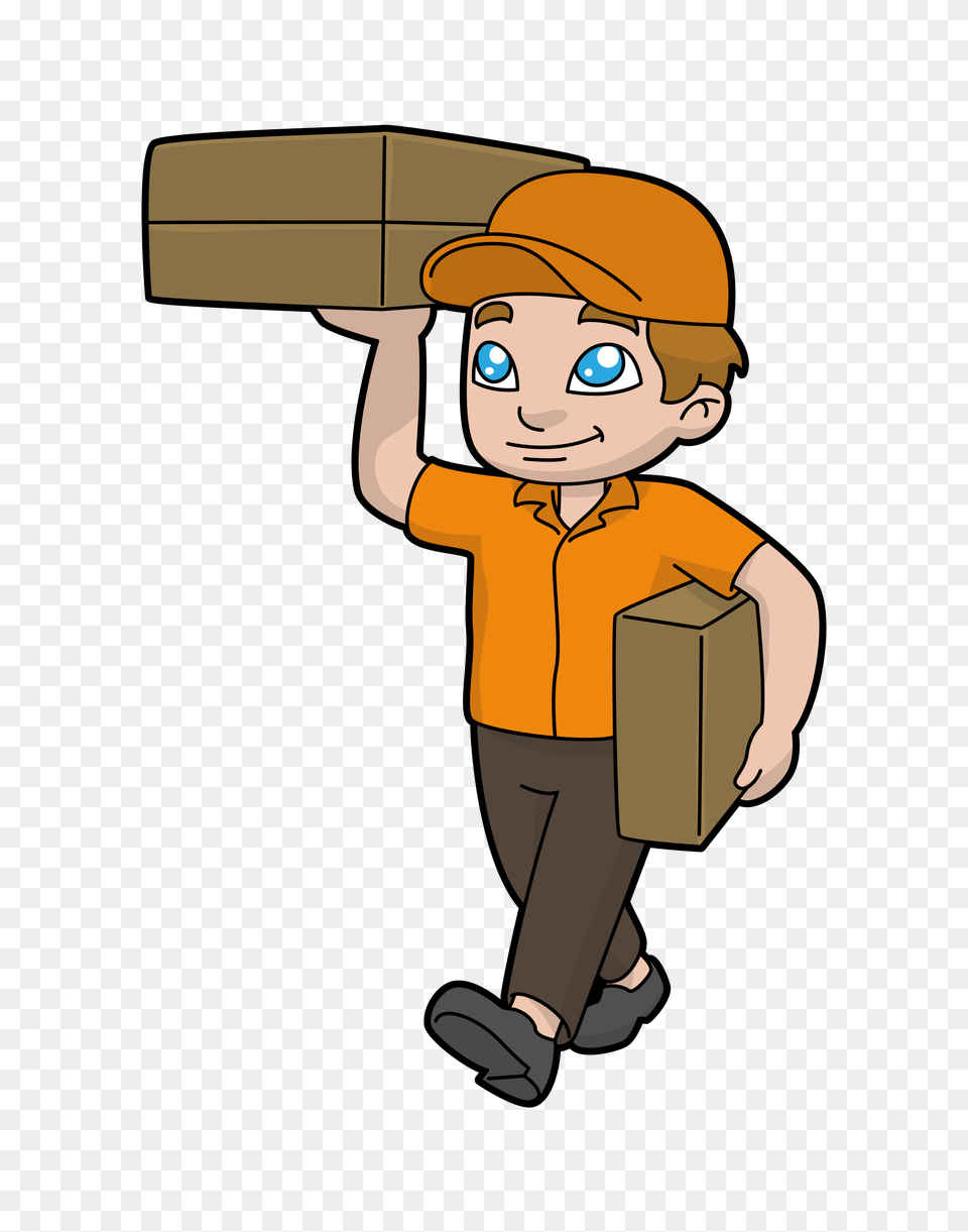 Cartoon Courier Man Delivering Packages, Box, Cardboard, Carton, Person Png