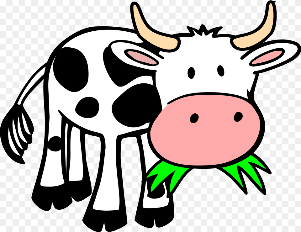 Cartoon Cow Eating Grass, Animal, Cattle, Dairy Cow, Livestock Free Png