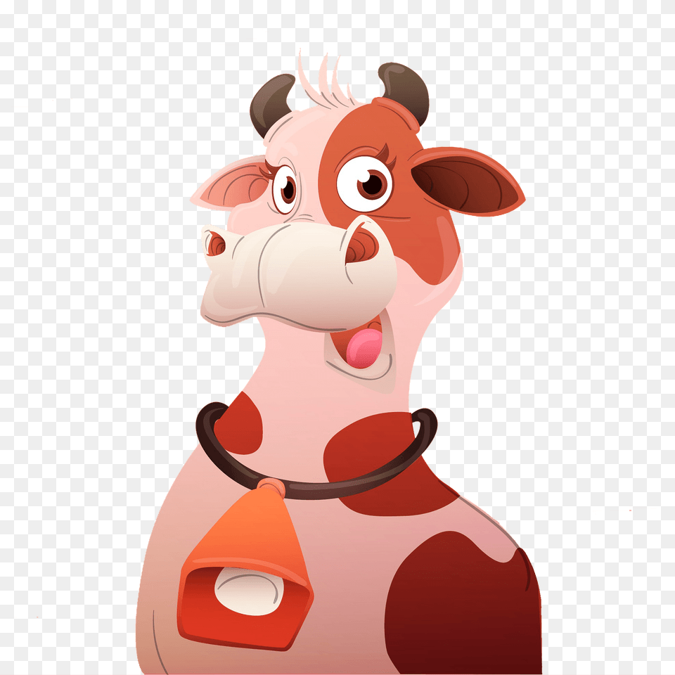 Cartoon Cow With A Bell Clipart, Livestock, Animal, Cattle, Mammal Free Png