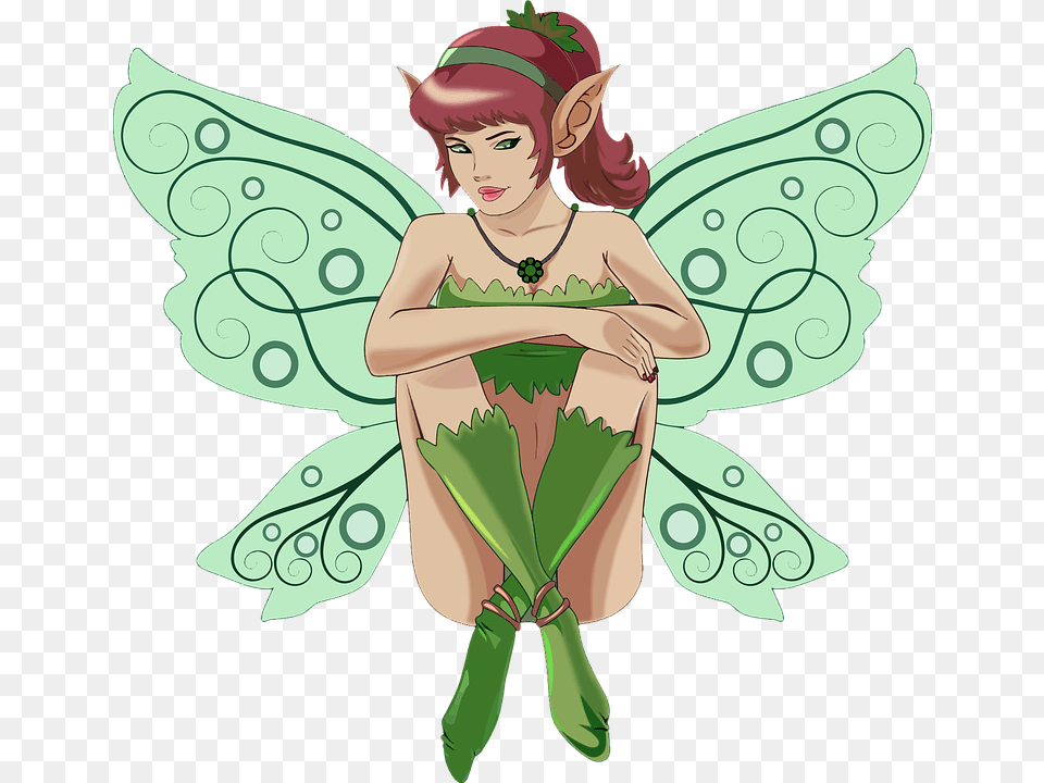 Cartoon Creature Fairy Female Fiction Flying Green Fairy Clip Art, Leaf, Plant, Elf, Person Free Transparent Png