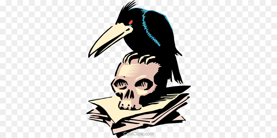 Cartoon Crow And Skull Royalty Free Vector Clip Art Illustration, Animal, Beak, Bird, Adult Png