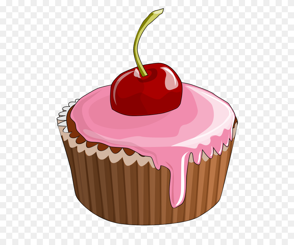 Cartoon Cupcake Cherry On Top, Cake, Cream, Dessert, Produce Png