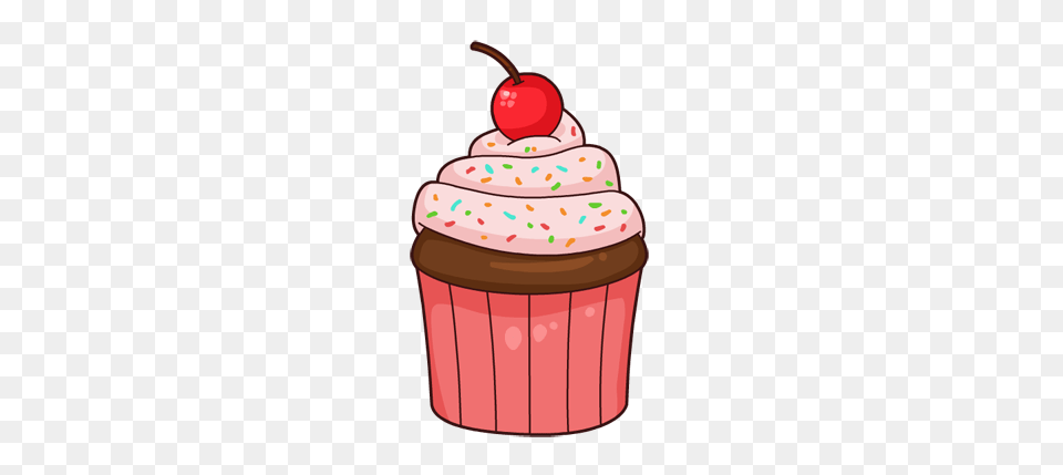 Cartoon Cupcake Pink, Cake, Cream, Dessert, Food Free Transparent Png