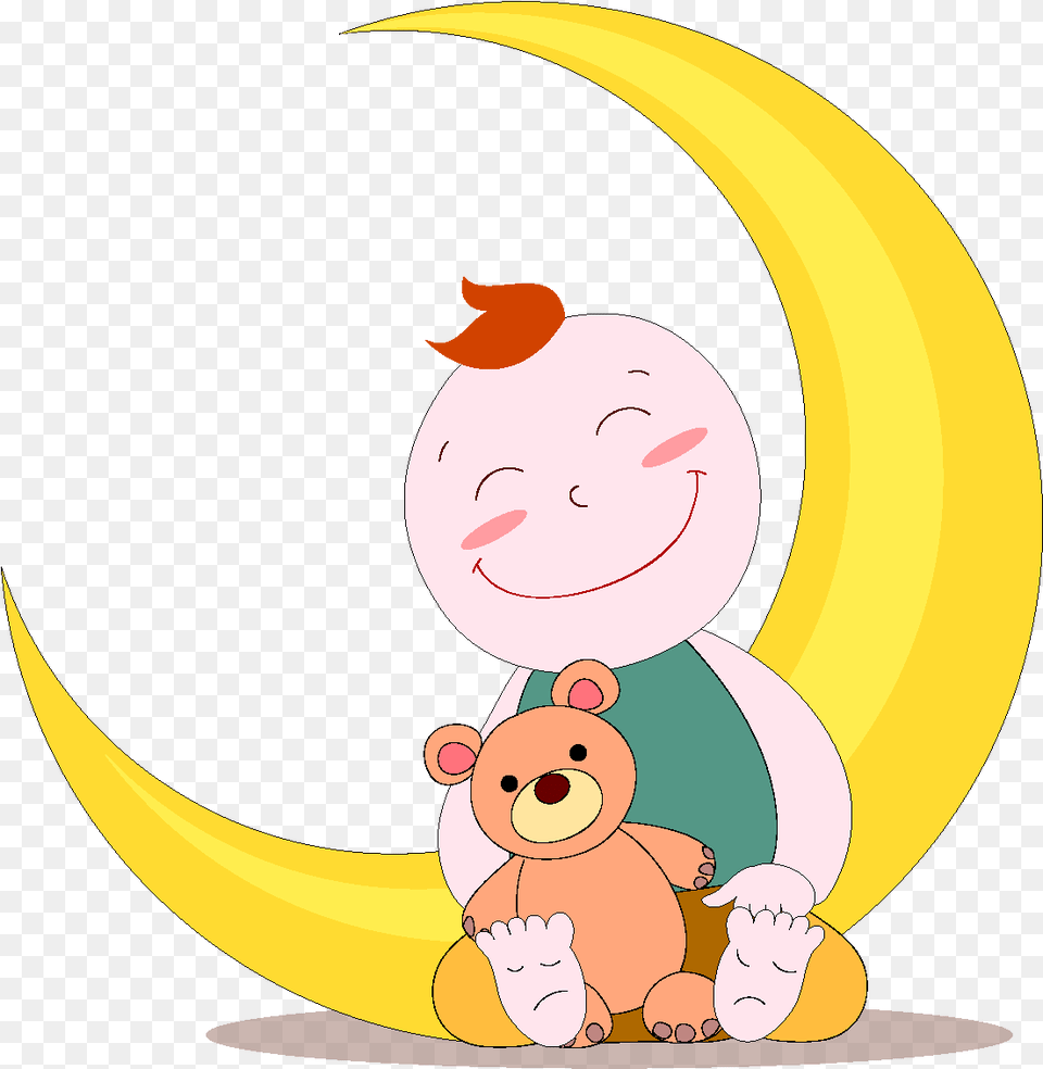 Cartoon Cute Baby Crescent Moon Element Infant, Banana, Produce, Plant, Food Free Transparent Png