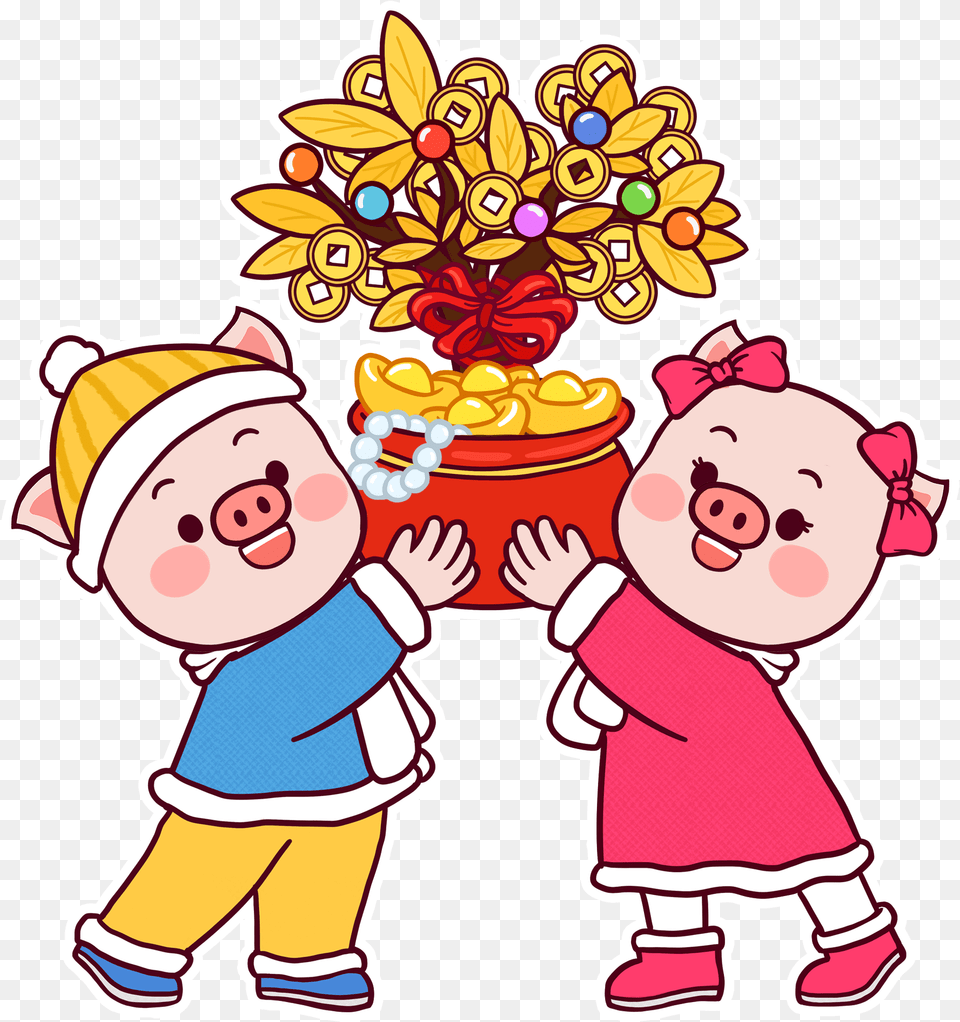 Cartoon Cute Colored Piggy And Psd Cartoon, Baby, Person, Face, Head Png Image