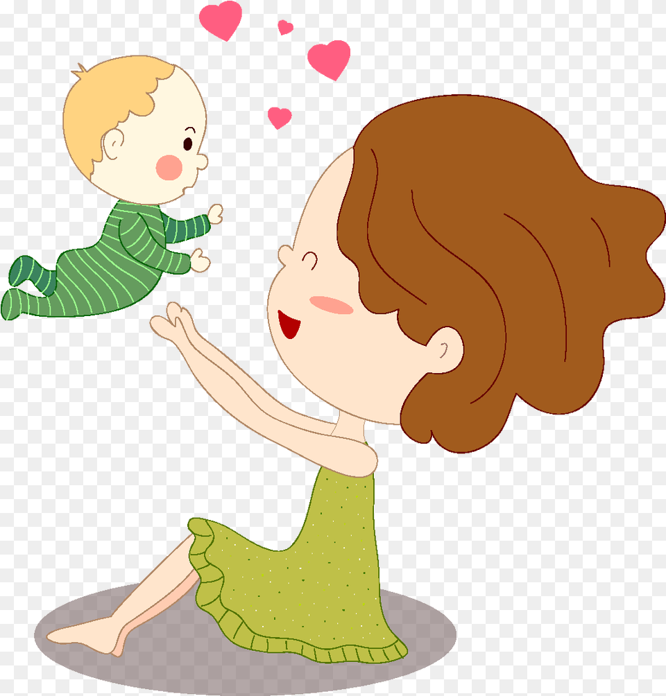 Cartoon Cute Mother And Child Parenthood Child, Baby, Person, Face, Head Free Png Download