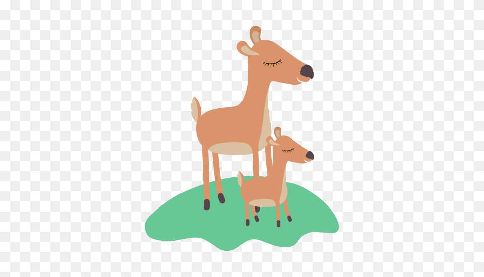 Cartoon Deer Mom And Calf Over Grass In Colorful Silhouette, Animal, Mammal, Wildlife, Antelope Png Image
