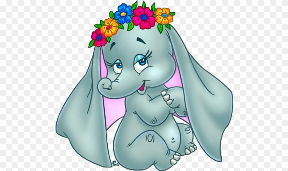 Cartoon Elephants With Flowers, Book, Comics, Publication, Baby Free Png