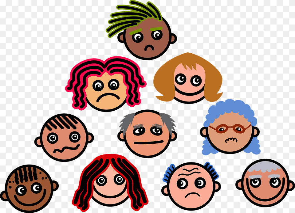 Cartoon Faces Expressions Emotions Diversity Crowd, Face, Head, Person, Baby Png