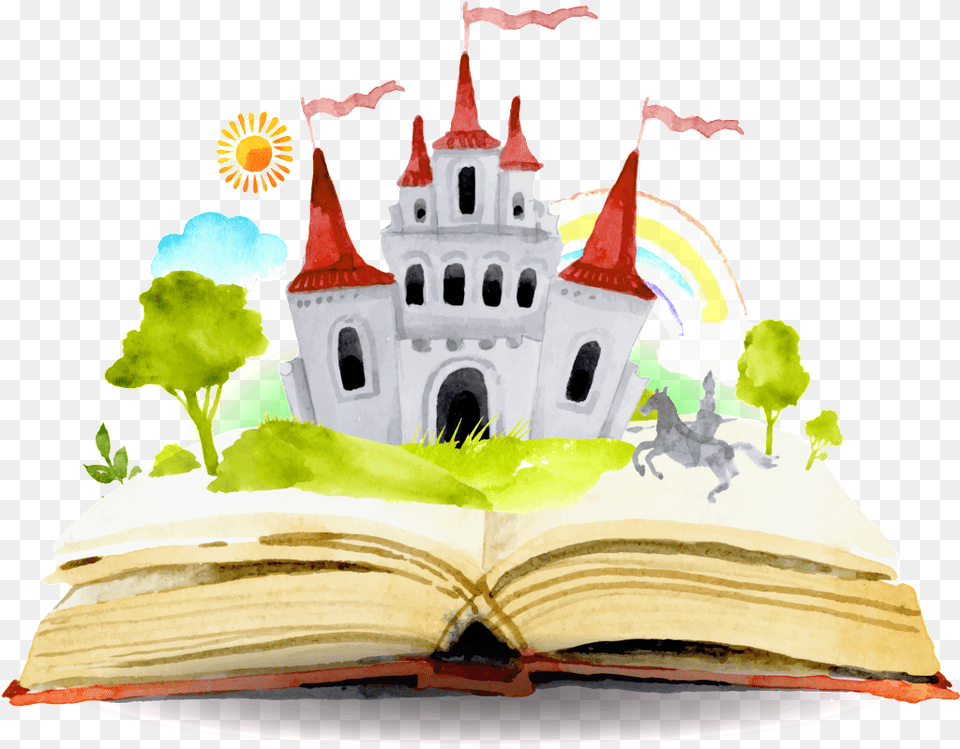 Cartoon Fairy Tale Book Castle Pattern Elements Fairy Tale Book, Food, Birthday Cake, Cake, Cream Free Png Download