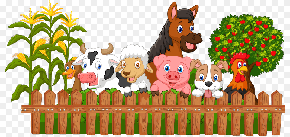 Cartoon Farm Animals, Fence, Picket, Baby, Person Free Transparent Png