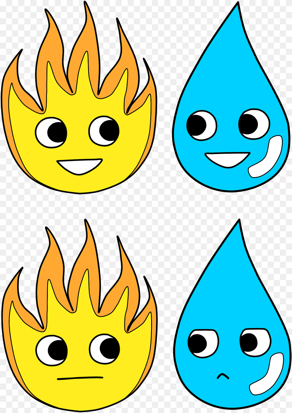 Cartoon Fire And Water Clipart Happy, Face, Head, Person Free Png Download