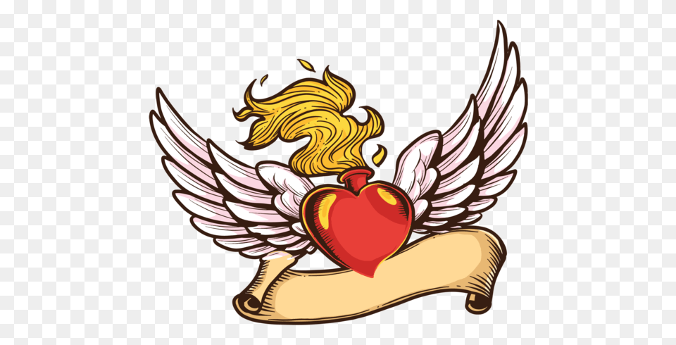 Cartoon Flaming Winged Heart, Symbol Png