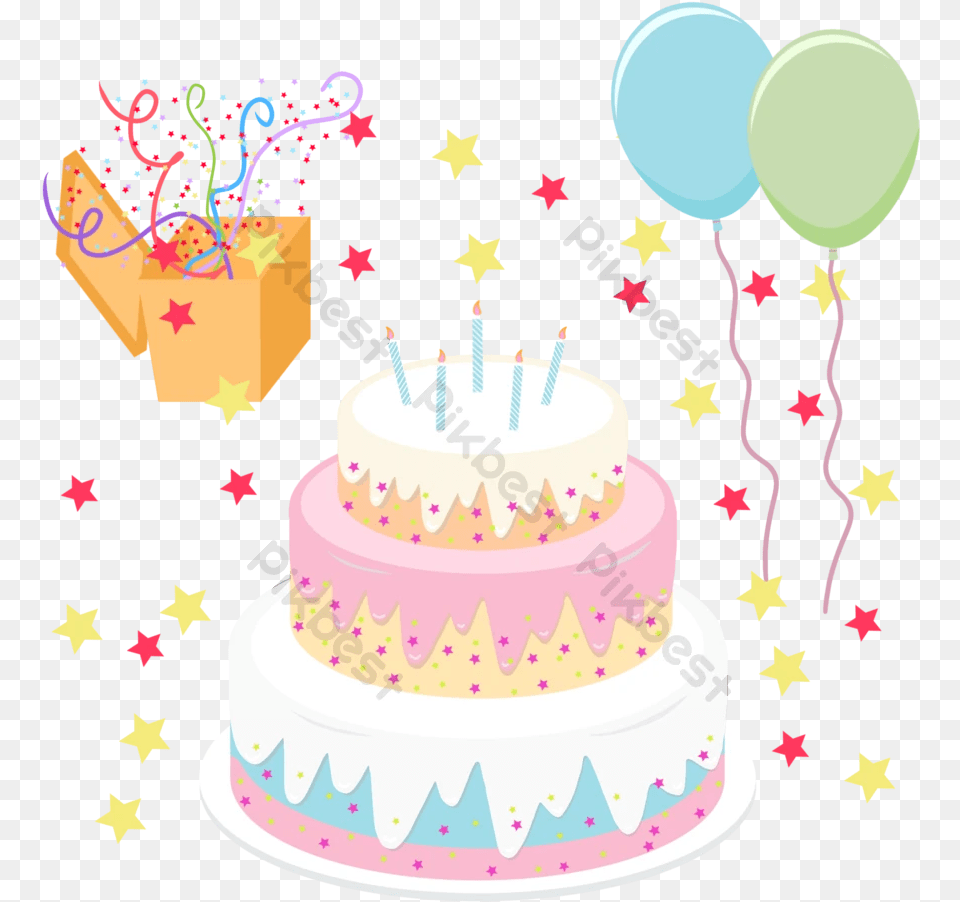 Cartoon Fresh Birthday Cake Balloon Gift Vector Elements Birthday Party, Birthday Cake, Cream, Dessert, Food Free Png