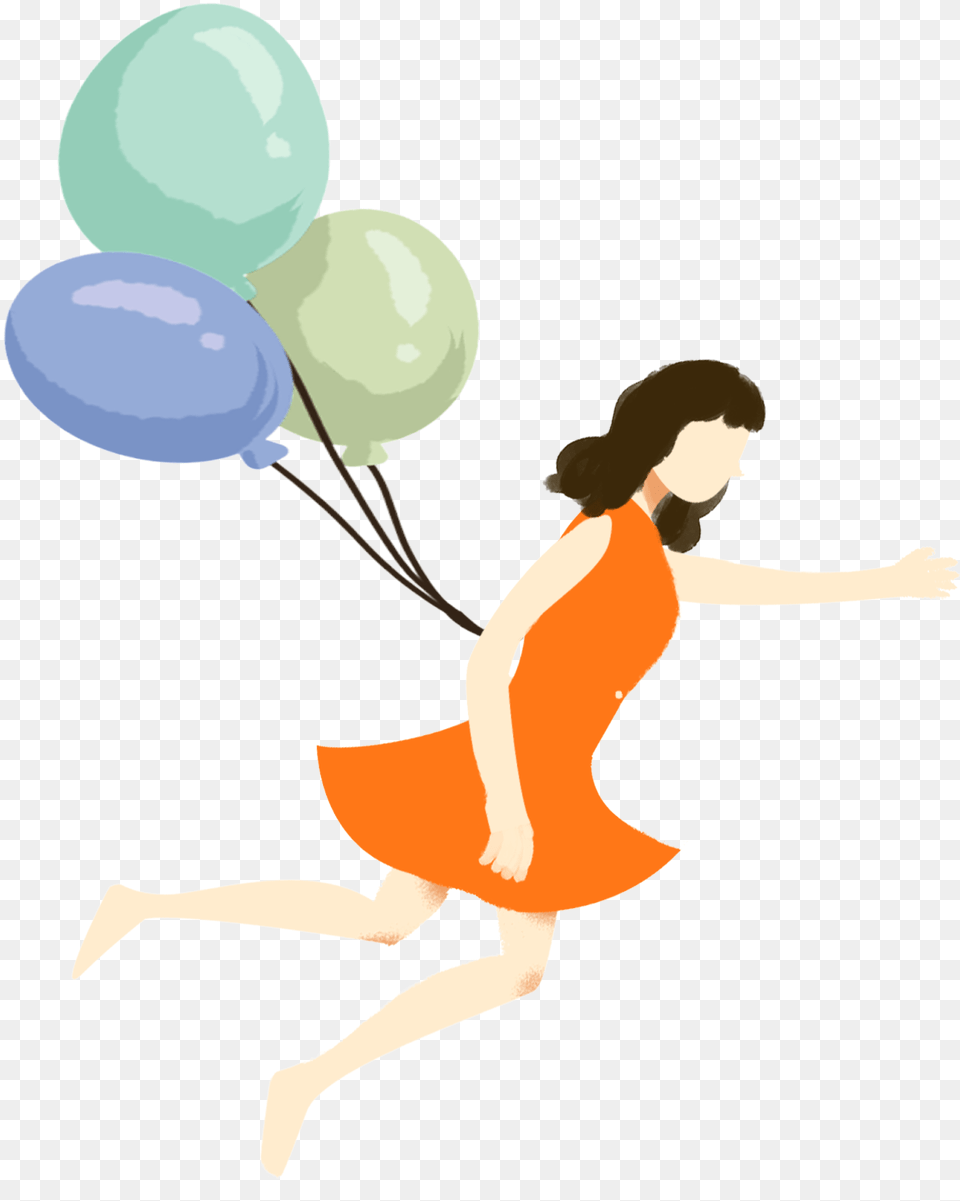Cartoon Fresh Girl Person And Psd Illustration, Balloon, Adult, Female, Woman Png Image