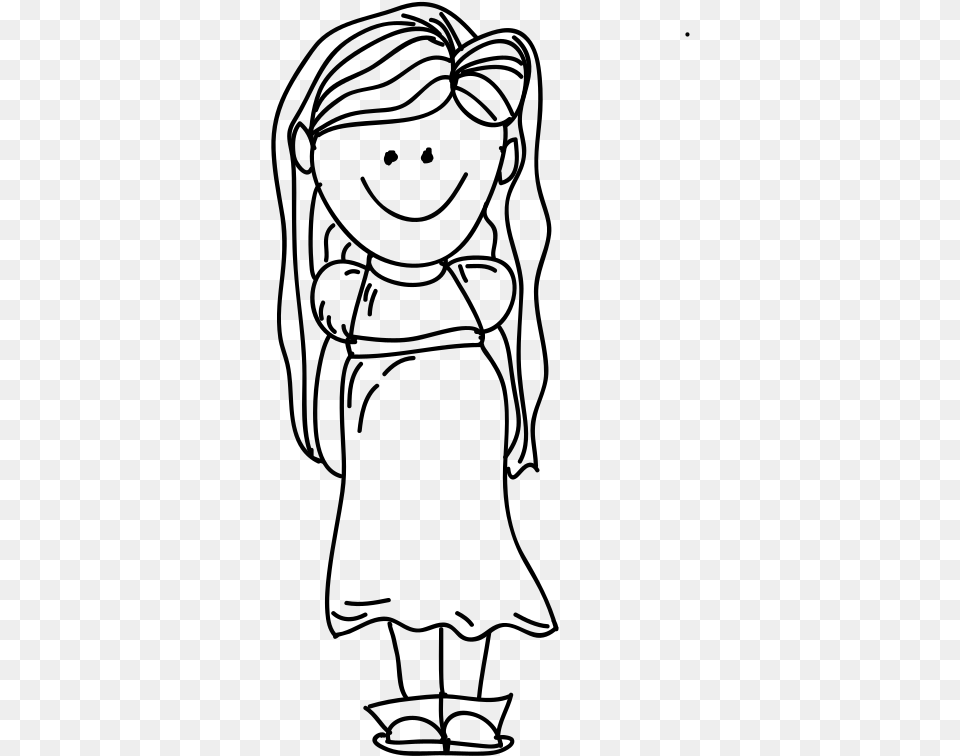 Cartoon Girl Black And White, Gray Free Png Download