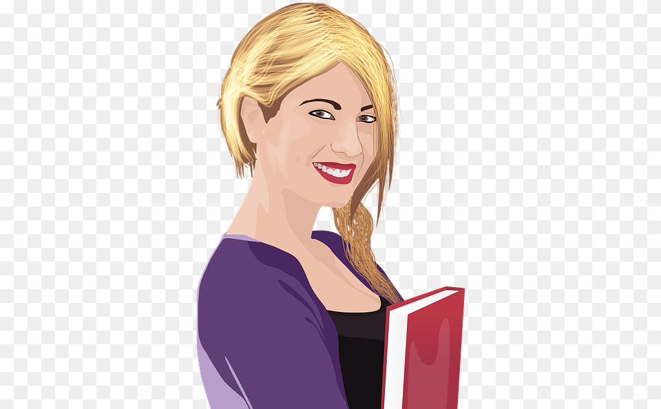 Cartoon Girl Smiling, Adult, Reading, Portrait, Photography Free Png Download
