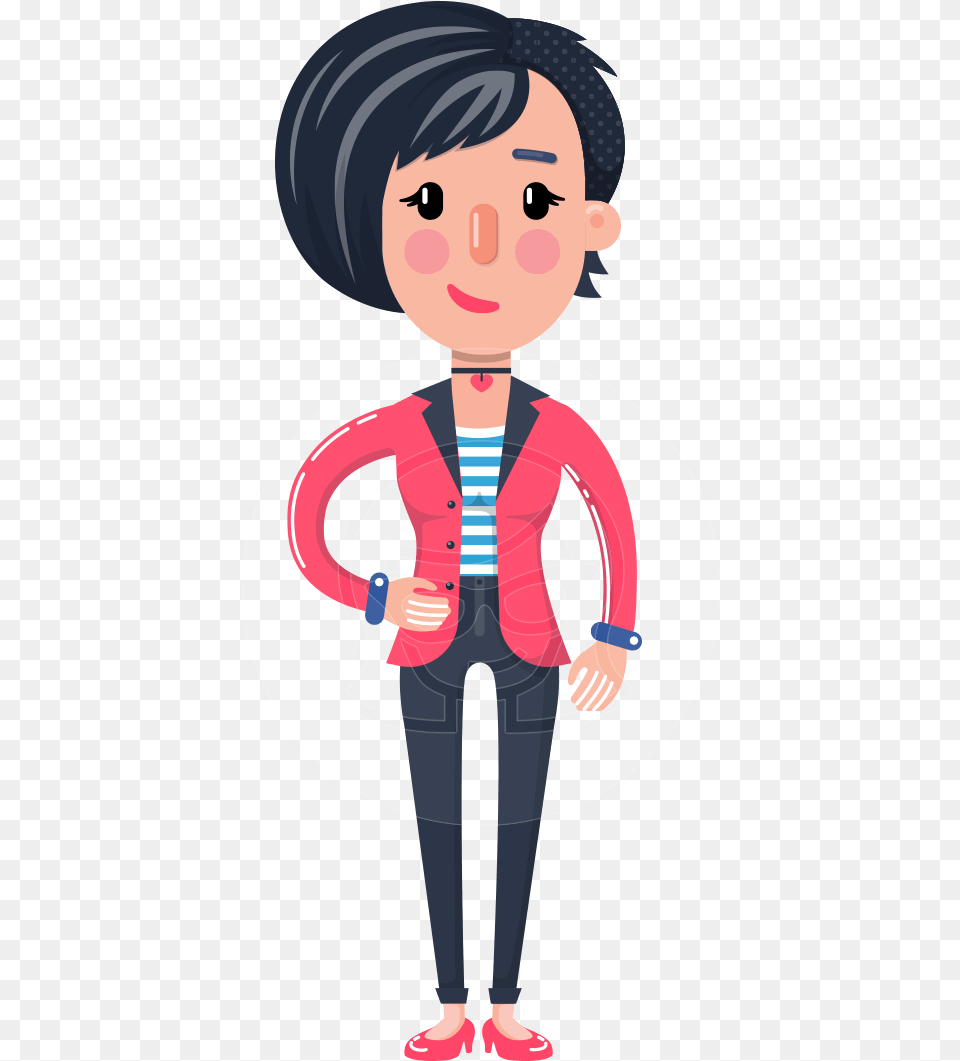 Cartoon Girl With Short Hair Vector Character Cartoon Girl With Short Black Hair, Book, Comics, Person, Publication Png Image