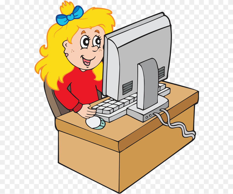 Cartoon Girl Working With Computer Girl Computer Clipart, Baby, Person, Head, Face Free Transparent Png