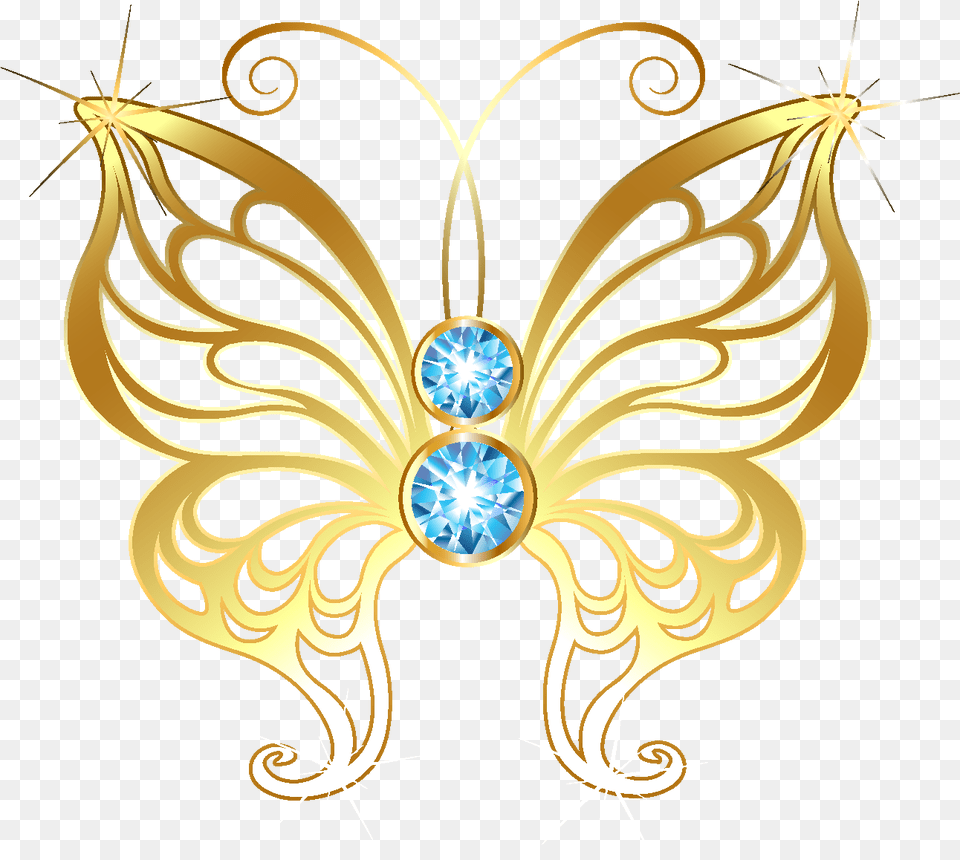 Cartoon Golden Line Butterfly Element Butterflies, Accessories, Jewelry, Chandelier, Lamp Free Png