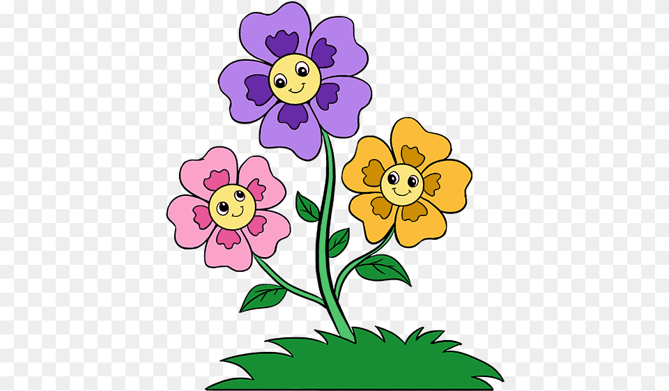 Cartoon Grass And Flowers Easy Draw In Cartoons Flowers, Anemone, Flower, Plant, Art Free Transparent Png