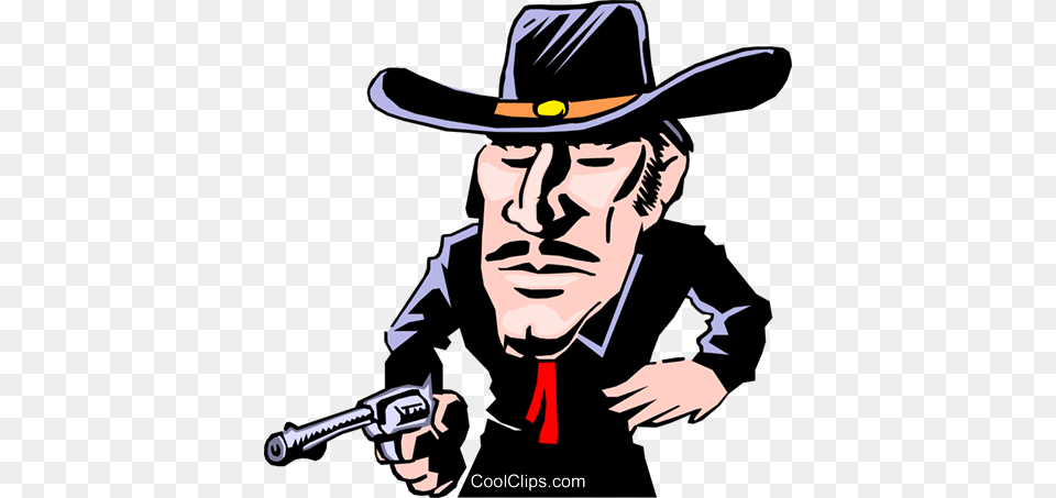 Cartoon Gunslinger Royalty Vector Clip Art Illustration, Weapon, Hat, Handgun, Gun Free Transparent Png