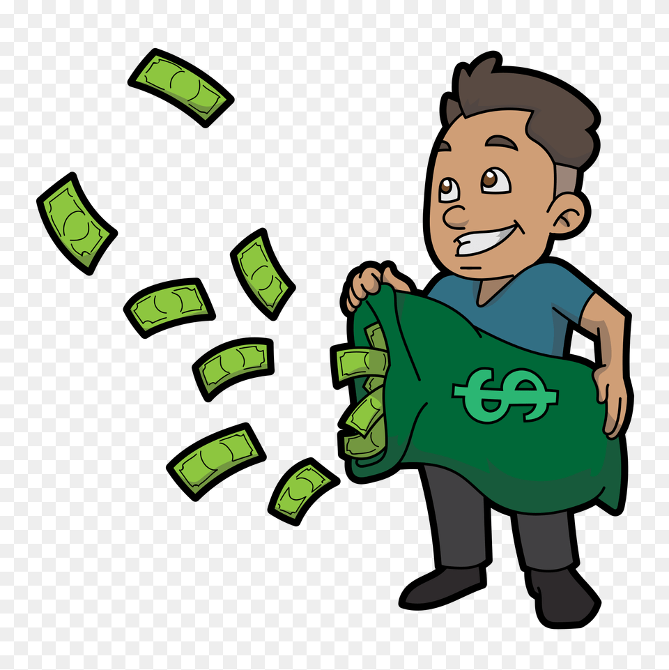 Cartoon Guy Letting Money Fly, Baby, Person, Recycling Symbol, Symbol Png Image