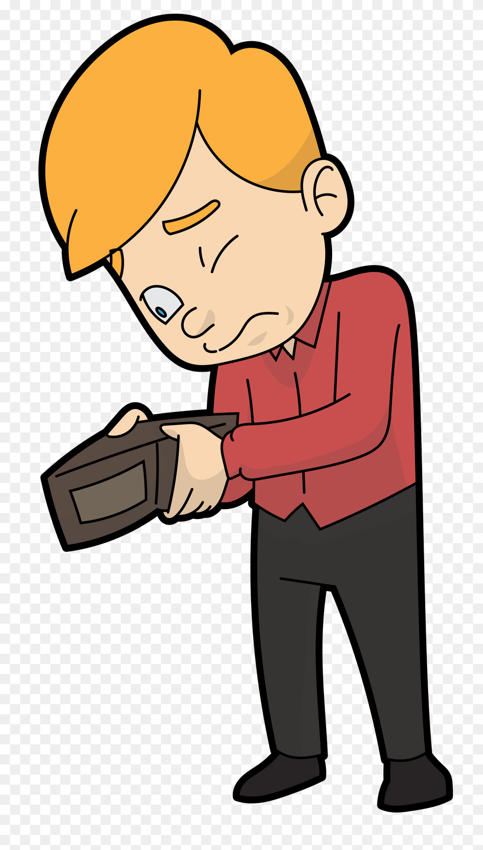 Cartoon Guy Looking For Money In His Empty Wallet, Person, Face, Head Free Transparent Png