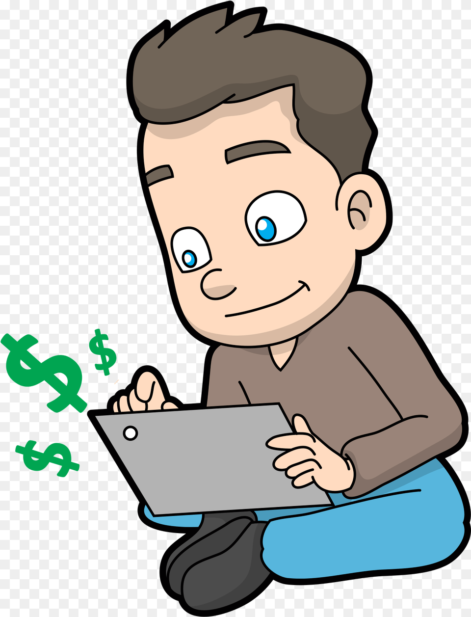 Cartoon Guy Making Money Online Cartoon, Baby, Computer, Electronics, Person Free Transparent Png