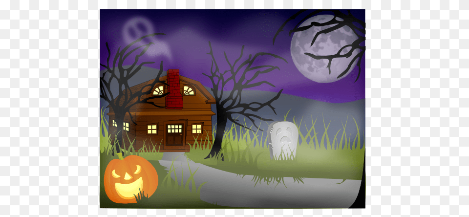 Cartoon Halloween House Pumpkin, Night, Outdoors, Nature, Astronomy Free Png Download