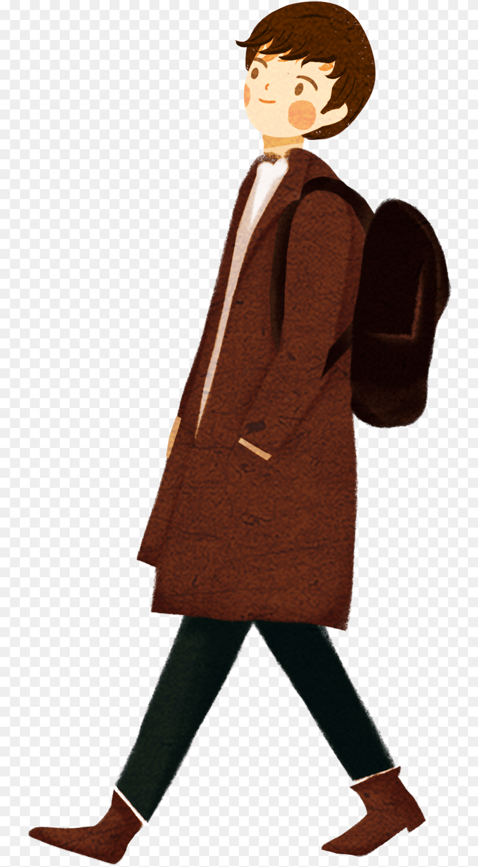 Cartoon Hand Drawn Autumn Man And Psd Walking Man, Clothing, Coat, Adult, Person Png Image